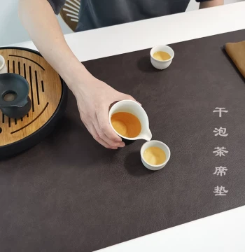 Leather Tea Mat Waterproof Oil-Proof Heat Insulation Pad New Chinese Zen Style Table Mat Rectangular Cloth Home Portable Table Runner