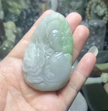 Qinghai Jade Pendant with Green Inclusions Featuring Dragon Subduing Demons