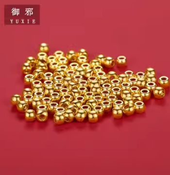 Yuxie Pure Gold 999 Luck Bead 2mm Polished Surface Custom Gold Bracelet DIY Accessory, 3D Hard Pure Gold Luck Bead