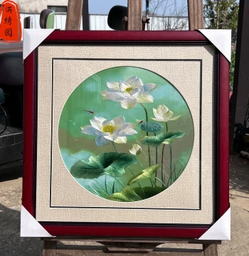 Intangible Cultural Heritage Pure Handmade Precision Su Embroidery Lotus Dragonfly Living Room Entryway Hanging Painting Study Bedroom Bedside Decorative Art
