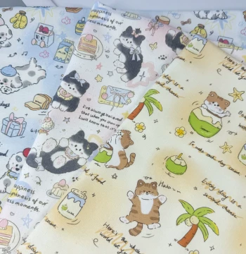 100% Cotton 8oz Canvas High-Density Designer Style Cartoon Cats and Dogs Jacket, Tablecloth, Bag, Overall Fabric