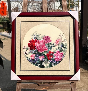 Intangible Cultural Heritage Pure Handmade Su Embroidery Peony 'King of Flowers' Decorative Hanging Painting for Living Room, Entryway, Study, Bedroom, or Bedside