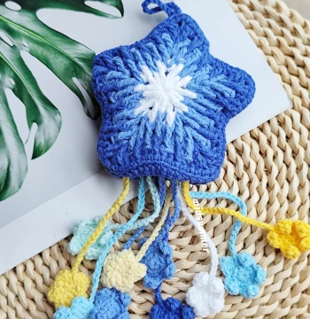 DIY Portable Net Bag Handmade Knitted Star Pendant Cup Sleeve Material Kit, Yarn Crochet Hook for Self-Made Gifts