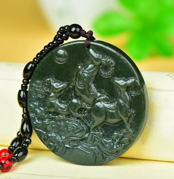 Authentic Xinjiang Hetian Green Jade Auspicious Three Goats Bring Prosperity Pendant Jade Ornament Natural Jade Necklace with Certificate
