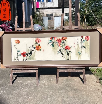Intangible Cultural Heritage Pure Handmade Embroidery Fine Craft Chen Zhicai Rose Living Room Sofa Back Hanging Painting Study Bedroom Bedside Mural