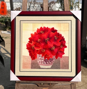 Intangible Cultural Heritage Handmade Exquisite Su Embroidery Lily Decorative Painting for Living Room Entryway Study Bedroom Bedside Wall Art