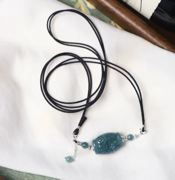 Natural Type A Jadeite Guatemala Material Ice-Transparent Blue Water Barrel Bead Necklace Women's Jadeite Clavicle Chain Accessory