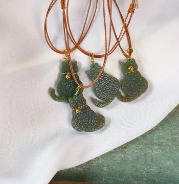 Natural Hetian Jade Green Jade Carved Kitten Pendant Women's Original Design Jade Sweater Chain Gift