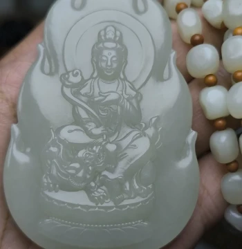 Hetian Jade Qiemo Eight Great Guardian Deities Pendant - Unisex Zodiac Rabbit Benmingfo Manjushri Bodhisattva