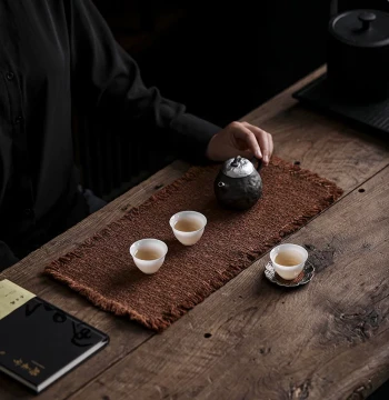 Persimmon-Dyed Plant-Dyed Cotton-Linen Tea Pad, Japanese Style Tea Mat, Handmade Tea Table Pad, Small Table Runner, Thick Rough Dry-Brewing Retro Wabi-Sabi