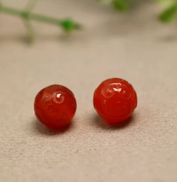 Pair of 11.5MM Red Natural Old Agate Swirling Cloud Pattern Round Beads