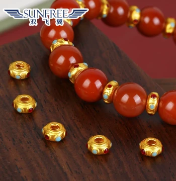 3D Hard Gold Baking Paint Spacer Gold Small Spacer Bead Transfer Bead Pure Gold 999 Bracelet Chain Ancient Method Shim Accessory Men and Women