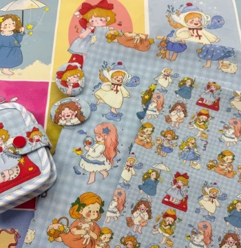 (Copyrighted Patterns) 100% Cotton 8oz High-Density Canvas Girl Series Fabric for Bags Overalls Pillowcases and Digital Printing