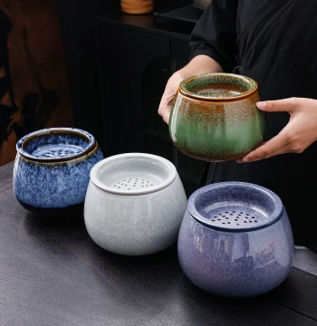Kiln-Change Ceramic Tea Dregs Container with Filter Lid Jian Shui Yu Tea Table Wastewater Bucket Ashtray Tea Set Accessory Tea-Water Separation
