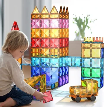 Large Colorful Window Magnetic Building Blocks for Kids - Educational STEM Toy Castle Set with Strong Magnets