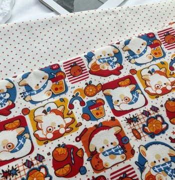 Exclusive Copyright Pattern 8oz Canvas and Poplin - Orange Rabbit Gummy Bear Design for Bags, Tablecloths, Overalls, and Jackets
