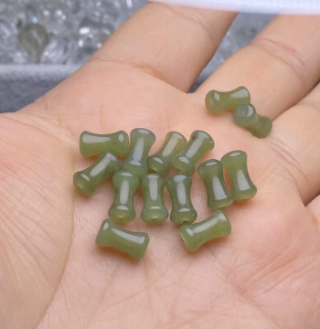 Authentic Natural Hetian Jade Bamboo Section Loose Beads with Through Holes for Bracelets, Necklaces, Multi-Gem Spacers, DIY Accessories