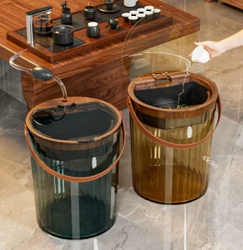 Household Tea Water Bucket, Tea Tray and Table Wastewater Container, High-End Dry-Wet Separation Tea Dregs Bin, Office Tea Room Filter Bucket