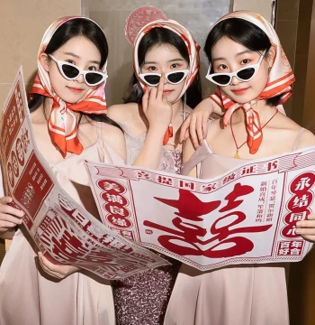 Wedding Morning Robe Photo Props Marriage Certificate Bride Bridesmaid Team Double Happiness Newspaper Glasses Door Reception Mini Games Full Set