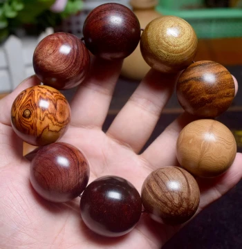 Large Multi-Gem Bead Bracelet Cultural Plaything 30mm*9 Beads Rosewood Pearwood Hainan Huanghuali Wood 3.0cm Men's Hand Play
