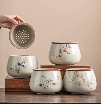 Ru Kiln Ceramic Tea Waste Cylinder and Water Washing Basin - Home Tea Accessory and Drainage Container