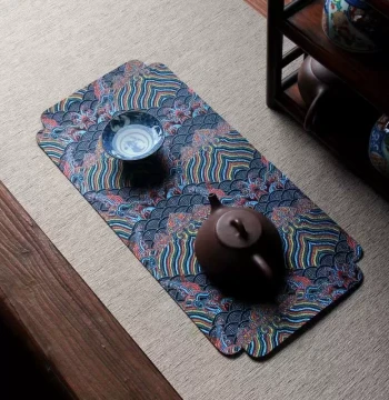 Chinese Style Master Dry Tea Ceremony Mat - Palace Yunjin Brocade Double-Sided Tablecloth, Wash-Free, Water-Absorbent, Heat-Insulating Tea Mat and Table Runner