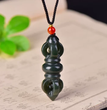 Exquisite Xinjiang Hetian Jade Demon-Suppressing Pestle Pendant, Green Jade Neck Ornament, Luck-Turning Jade Jewelry, Natural Versatile Style