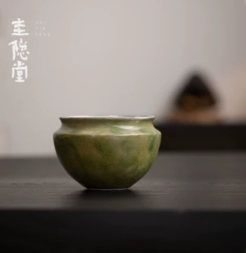 Gui Yin Tang Kiln-Change Emerald Green Coarse Pottery Jian Shui Household Tea Waste Water Tea Residue Bucket Water Bowl Tea Washer Flower Pot Decorative Ornament
