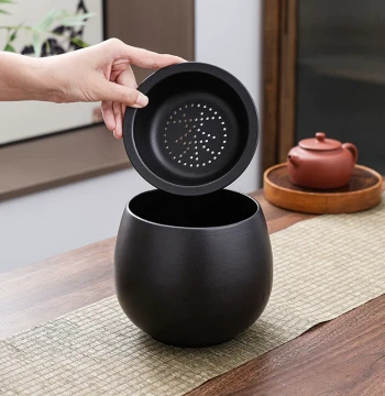 Ceramic Tea Waste Container with Lid for Tea-Water Separation Desktop Home Use Filter Jian Shui Yu Wastewater Bucket Ashtray Tea Set Accessories