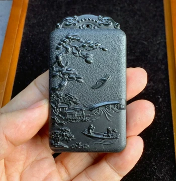 Chinese Style Xinjiang Hetian Jade Green Jade Landscape Plaque Men's Jade Pendant Hand Carved 67.92g