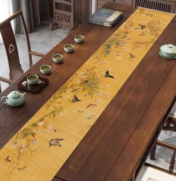 New Chinese Style Handwoven Bamboo Silk Intricate Chinese Zen Tea Mat Portable Tea Pad Table Runner Tea Curtain Tea Ceremony Dry Brewing Mat
