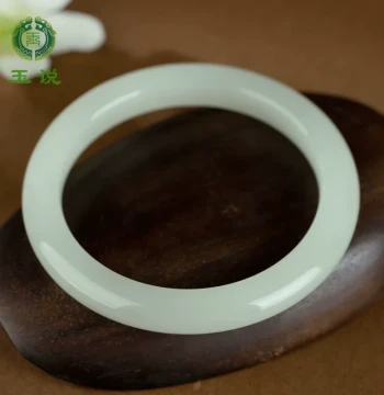 Yushuo Hetian Jade Bangle for Women, Ice-Transparent Qing Shui Finish, Full Round Prosperity Design, Inner Diameter Approx. 59mm with Certificate