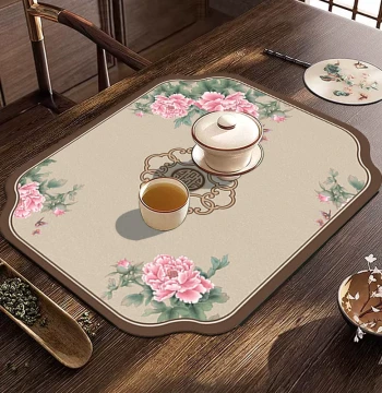 New Chinese Style Tea Table Mat, Arhat Bed Small Tea Table Mat, Tea Ceremony Mat with Water Drainage, Absorbent Table Runner, Zen-Inspired Chinese Design
