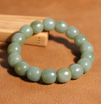 Premium Xinjiang Hetian Jade Qiemo Material Blue Tone Blue Jade Round Bead Bracelet 12mm Old-Style Beads High Oiliness W