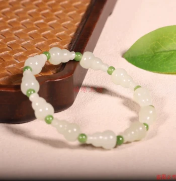 Xinjiang Hetian Jade Gourd Jasper Fu Lu Bracelet Hand Chain Clear Water Gourd New Style Bracelet Green-White Jade