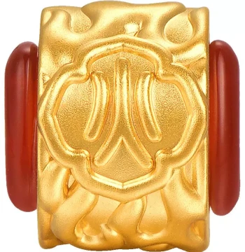 Mingr Jewelry Gold Five Spirit Beads Bracelet - Hard Gold Beads with Chalcedony Inlay and Pure Gold Fortune Beads AFP0850