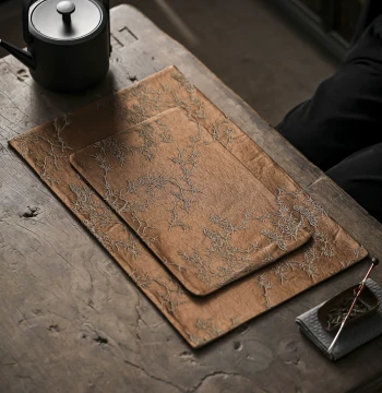 Xiangyunsha Retro Tea Mat, Dark Color Chinese Style Tea Table Pad, Japanese Wabi-Sabi Handmade Cotton-Linen Tea Coaster