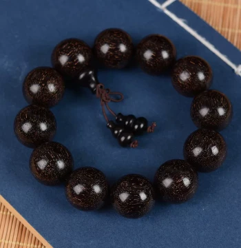 African Small-Leaf Red Sandalwood Aged Wood with Full Gold Stars, Blood Sandalwood Collectible Bracelet, Wooden Buddhist Prayer Beads for Men and Women