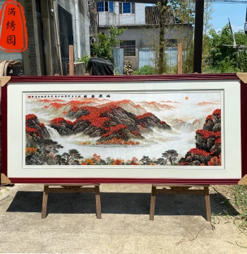 'Good Fortune Strikes' Intangible Cultural Heritage Pure Handmade Su Embroidery Decorative Painting, Chinese Style Art for Sofa Background, Office, or Corporate Gift Hanging Picture