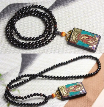 Ebony Wood Bead String Ebony Buddhist Prayer Beads Bracelet Necklace 0.6/108 Beads + Thangka Surplus Year After Year Pendant Sweater Chain