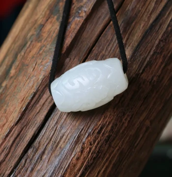 [In Stock] Shanghai Jade Carving Studio Hand-Carved Hetian White Jade Six-Character Mantra Bead for Bracelet and Necklace