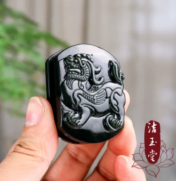 Natural Xinjiang Hetian Green Jade Pixiu Belt Buckle - Men's Totem Waist Ornament