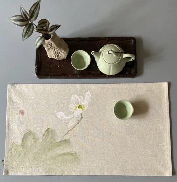 Cotton-Linen Hand-Painted Chinese Zen Tea Mat - Linen Table Runner Tea Pad Incense Mat Tea Art Accessories Tea Cloth Incense Ceremony Dry Brew Mat