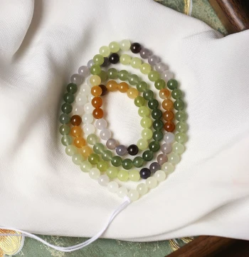 Premium Natural Hetian Jade Multi-Color Round Bead Chain Necklace Women's Jade Neck Chain Jewelry Gift