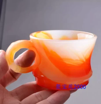 Chicken Blood Jade 'Rising Step by Step' Teacup with Handle, Master Cup, Coffee Cup, Carved Bamboo Joint Cup, Imitation Chalcedony Agate Cup
