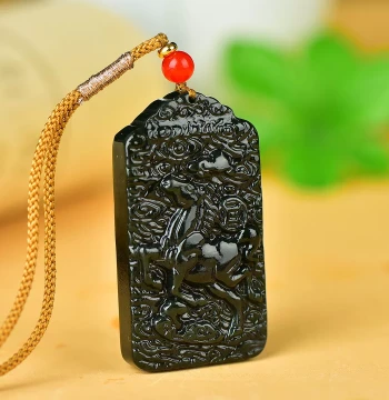 Xinjiang Hetian Jade Zodiac Horse Pendant Black Dark Green Jade Men's Horse Plaque Success Immediately Wealth Immediately Jade Pendant