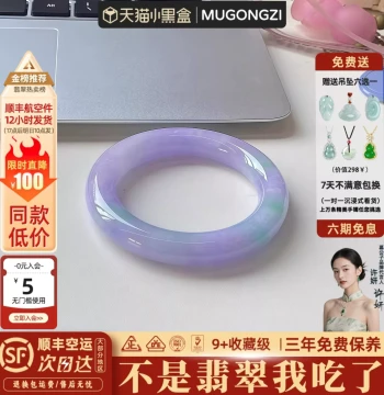 Mu Gongzi 'Mountains and Rivers' Violet Ice-Translucent Floating Flower Jade Bangle for Women Authentic Step-Off Bangle Sale