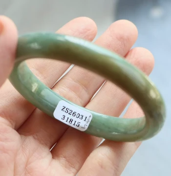 Authentic Natural Hetian Jade Bangle Size 53 Certificate No. 3131815 Qiemo Blue-Green Sugar Color, Xinjiang Qiemo Material