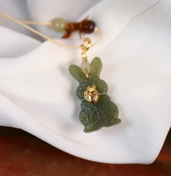 Natural Hetian Jade Green Jade Carved Rabbit Pendant Necklace for Women Original Design Sweater Chain Jewelry Gift