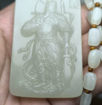Exquisitely Carved Guan Gong Plaque, Martial God of Wealth Jade Pendant, Hetian Jade Guan Gong Plaque